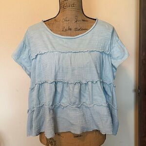Light Blue Tiered Short Sleeve Women's Top